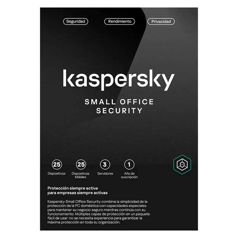 Software Kaspersky Small Office Security, para 25 PCs, Licencia 1 año, Producto Virtual.