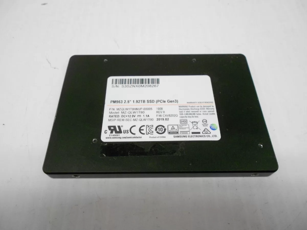 Disco SSD SAMSUNG MZ-QLW1T90 PM963 Series 1.92TB PCIe Gen3 NVMe 2.5" MZQLW1T9HMJP- Retirado de Equipo en Uso Garantia 12 Meses
