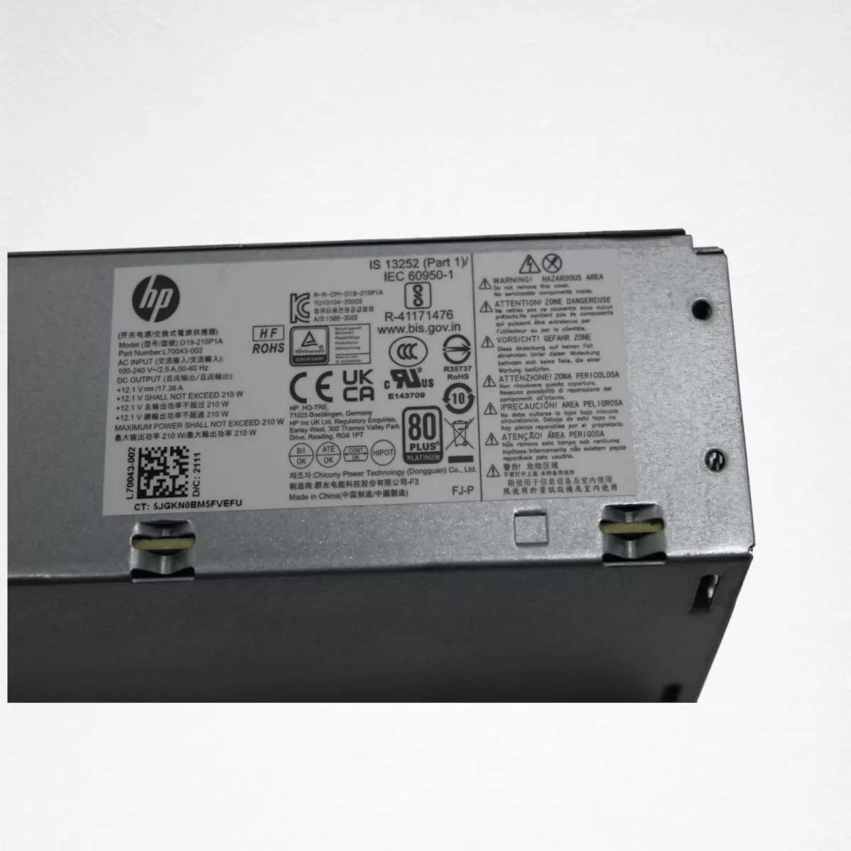 Fuente de Poder HP HP ProDesk 400 G7 600 G6 SFF 210W L70043-002 D19-210P1A Retirado de Equipo en uso Garantia 12 Meses