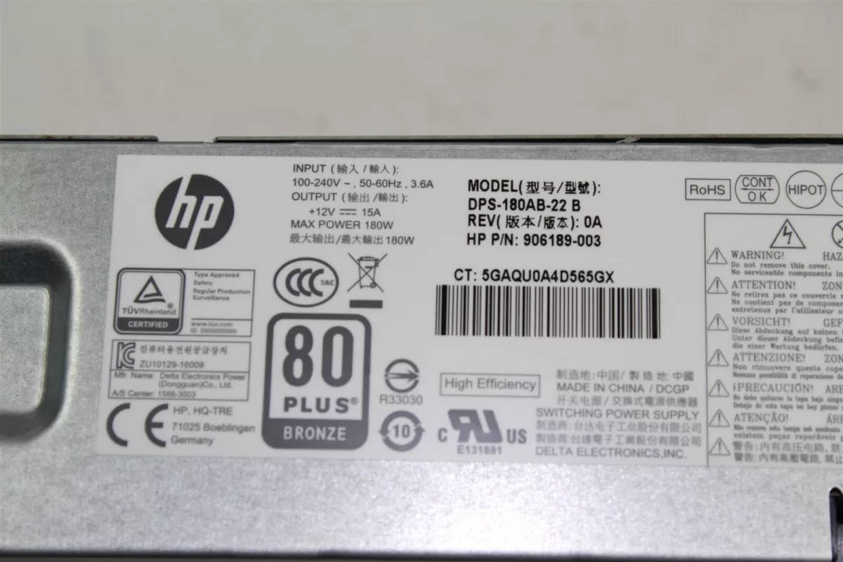 Fuente HP ProDesk 400 G4 SFF 180 80 PLUS BRONZE 906189-001 906189-003 906189-004 - Retirado de Equipo en Uso excelente estado Garantia 12 Meses