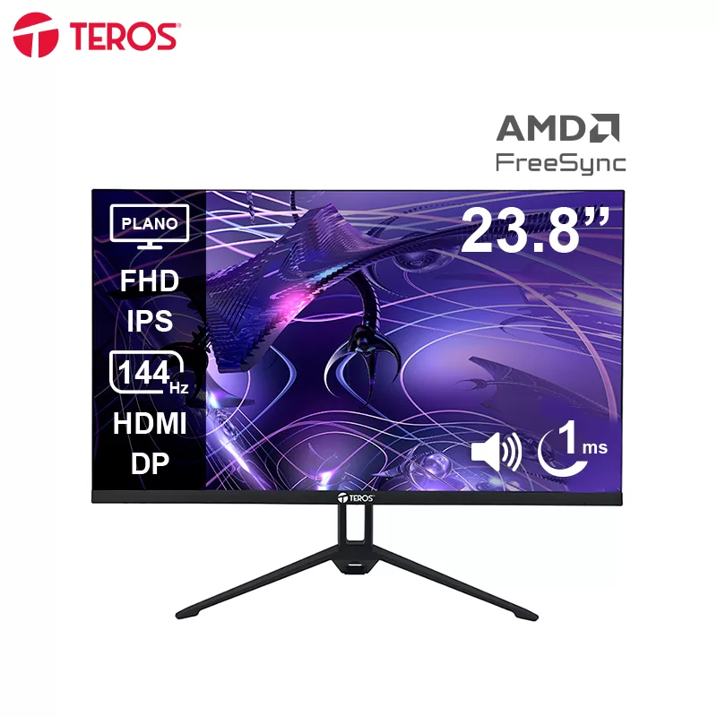 Monitor plano TEROS TE-2417S, 23.8" FHD IPS, 144Hz, 1ms, HDMI, DP, Audio out, Parlantes