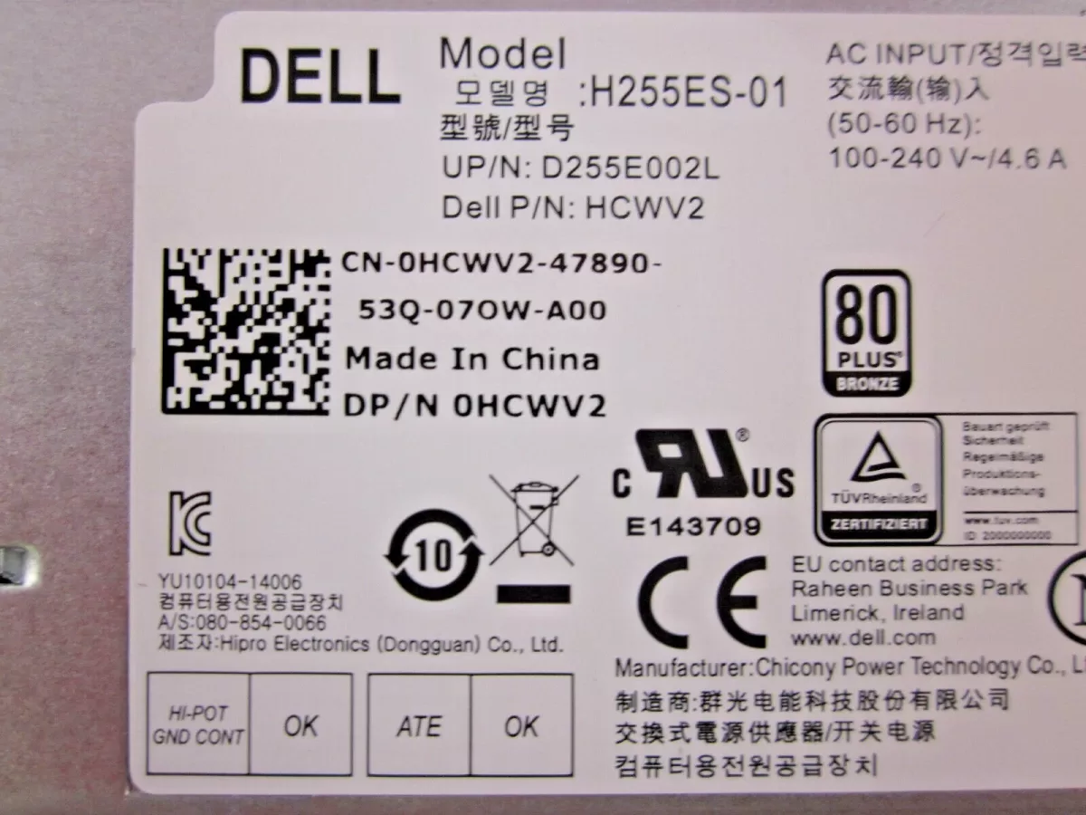 Fuente Dell Optiplex 3020 7020 9020 SFF 255W HCWV2 - Retirado de Equipo en uso