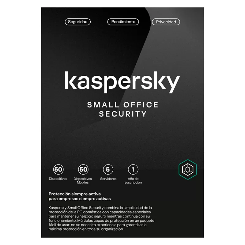 Software Kaspersky Small Office Security, para 50 PCs, Licencia 1 año, Producto Virtual.