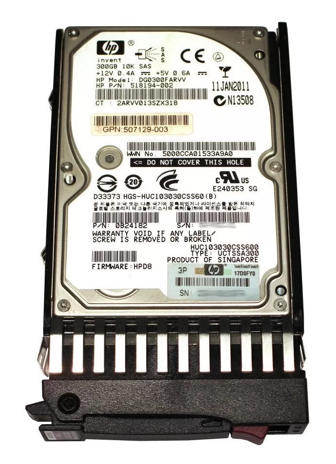 Disco Duro HP 300GB SAS 6Gbps 10K RPM 2.5" SFF 619286-001 507127-B21 507284-001 EG0300FAWHV Producto de Segundo Uso