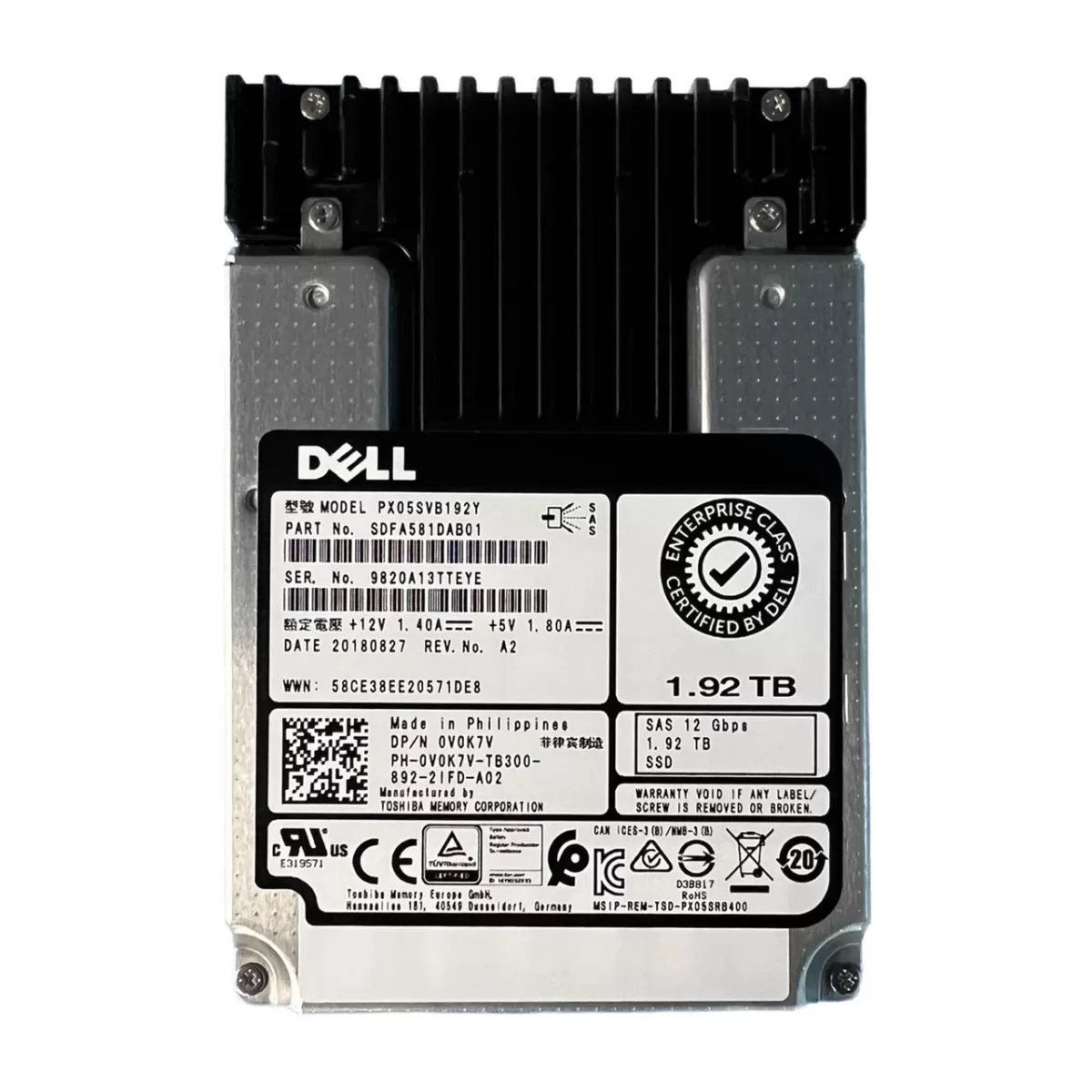 Toshiba SDFA581DAB01 1.92TB mix use mlc sas 12Gbps 2.5Inch hot plug Ssd