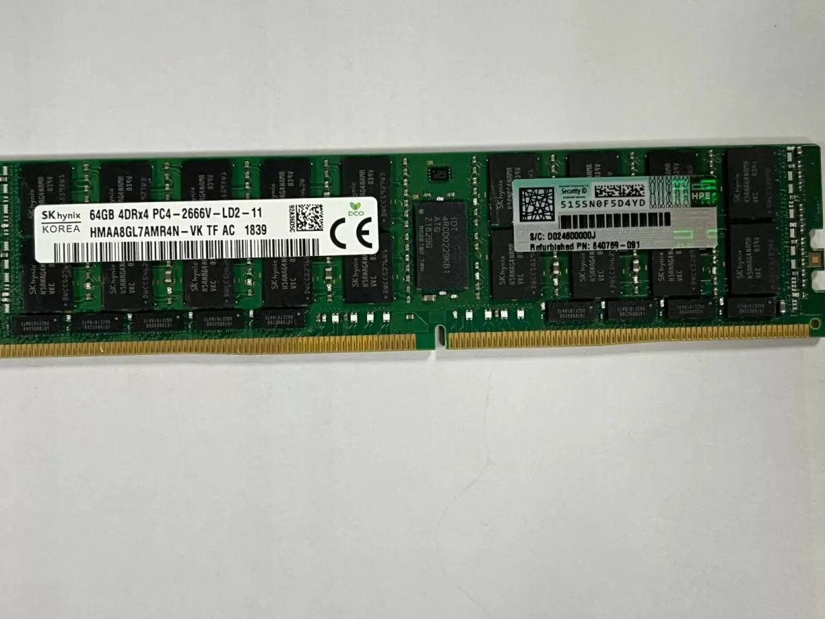 Memoria HP 64GB DDR4 2666 ECC LRDIMM 1.2V 840759-091 850882-001 Hyni HMAA8GL7AMR4N-VK Retirado de Equipo en Uso Garantia 12 Meses