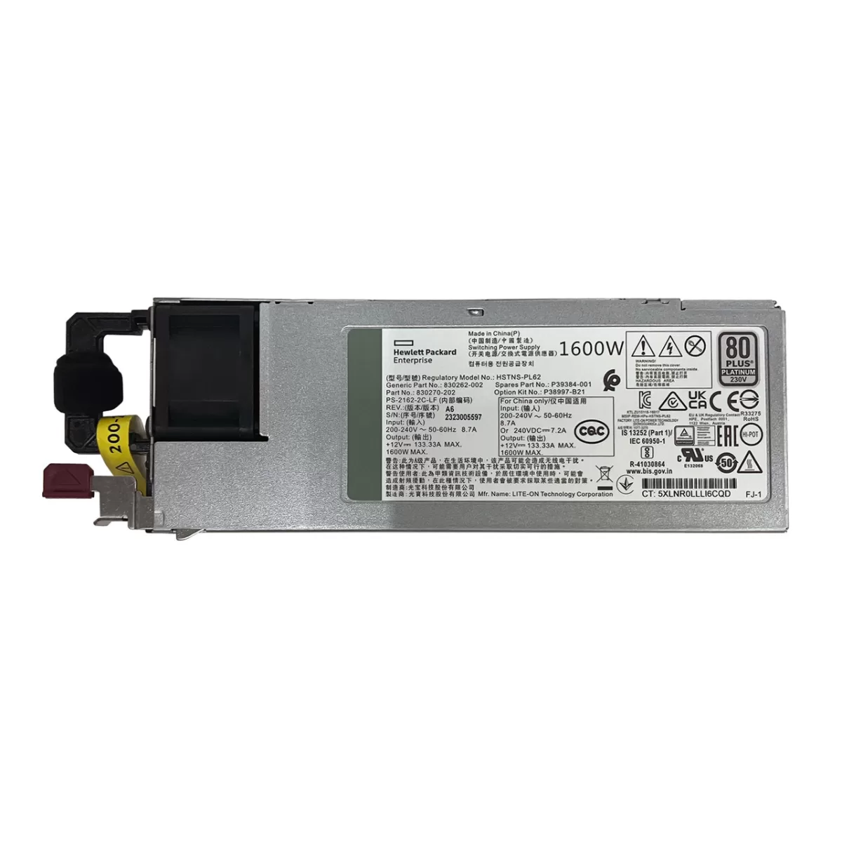 Fuente de Poder HPE P39384-001 1600W 200-240V 80+ Platinum para G10 G10 Plus G11 - Retirado de Equipo - Buenas condiciones