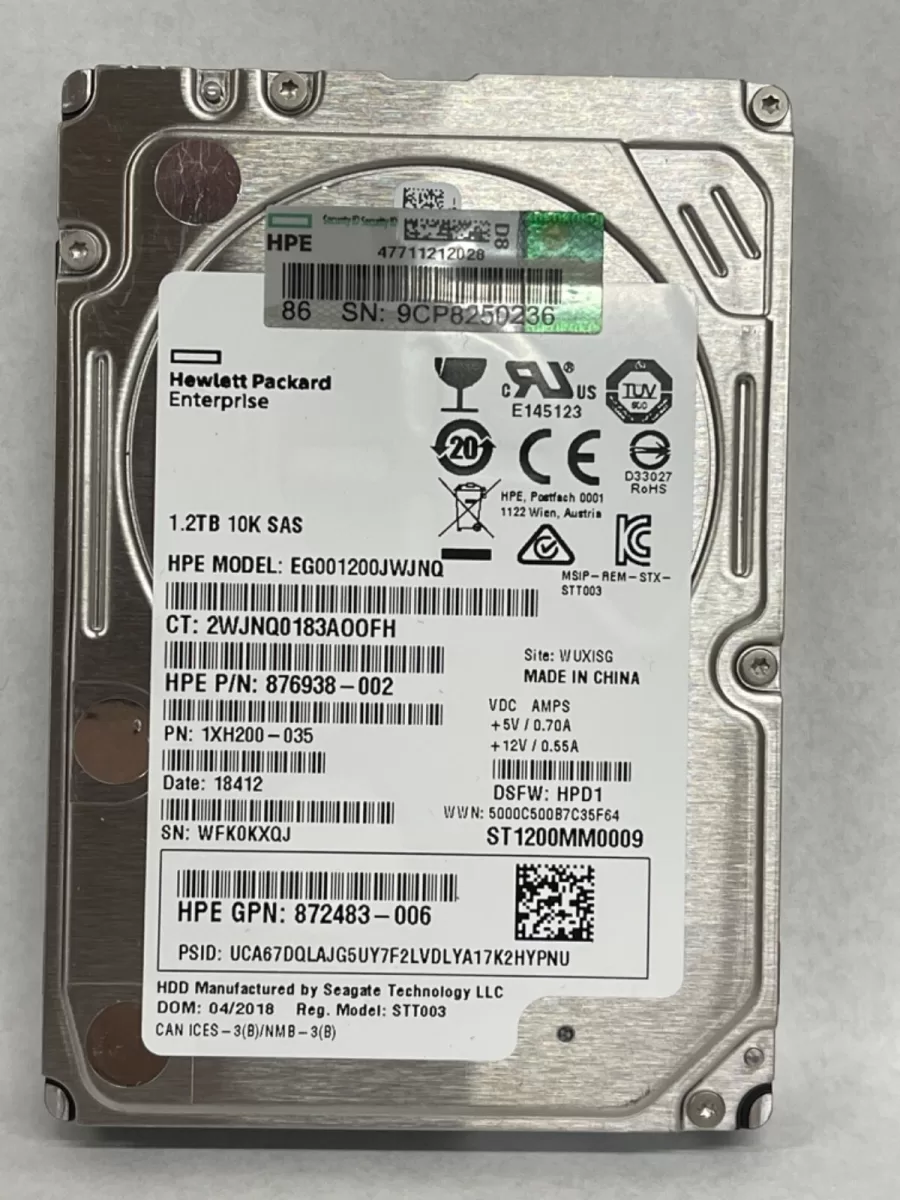 Disco Duro HP 1.2TB SAS 10K 876938-002 EG001200JWJNQ Retirado de Equipo en uso garantia 12 Meses