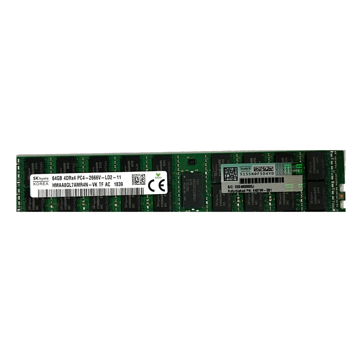Memoria HPE 64GB DDR4-2666 4Rx4 ECC LRDIMM 840759-091 850882-001 Producto de Segundo Uso