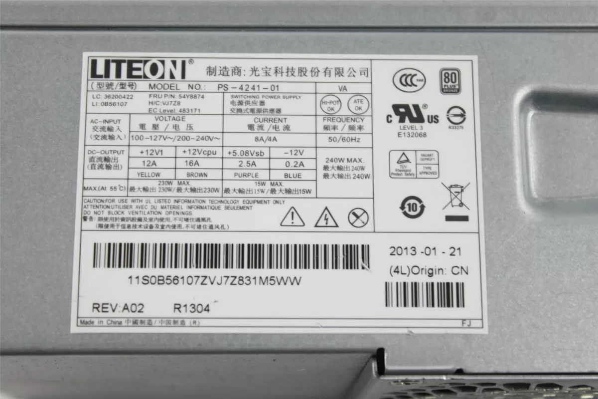 Fuente de Poder Lenovo  M73 M78 M82 M83 M93 M92P AcBel 240W TFX 54Y8874 Retirado Equipo en uso  Garantia 12 Meses  