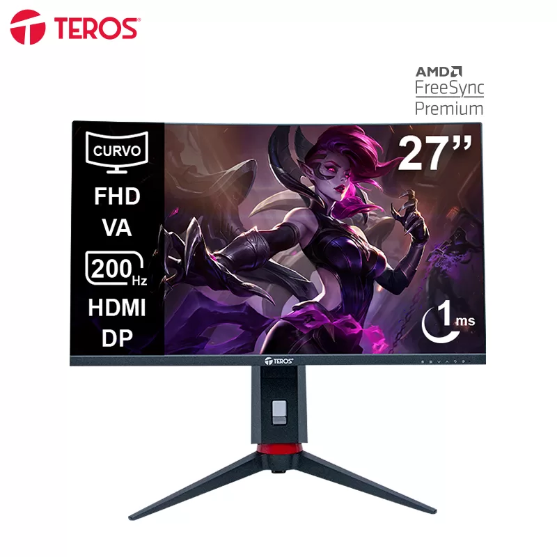 Monitor curvo gaming TEROS TE-2788G, 27" FHD VA, 200Hz, 1ms, HDMI, DP, Audio out
