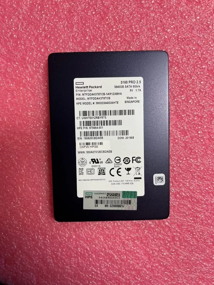 Disco duro solido HP G8-G10 3.84-TB 2.5 SATA 6G MU SSD 875664-001 MK003840GWHTE MTFDDAK3T8TCB Usado Garantia 12 Meses