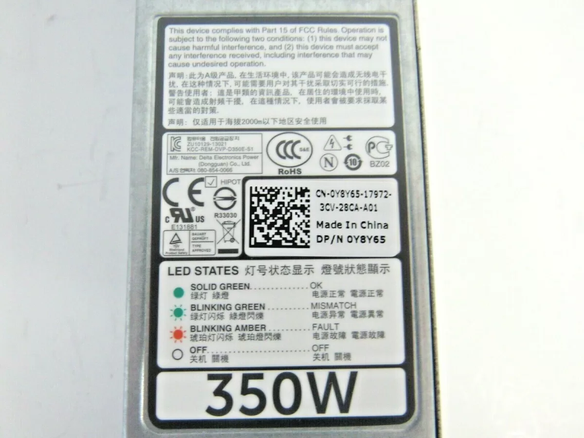 Fuente Poder Dell Y8Y65 9WR03 P7GV4 PowerEdge R320 R420 350W Usado Garantia 12 Meses