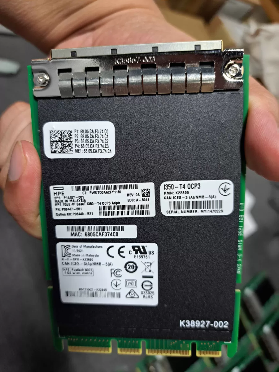 P08449-B21 HPE INTEL I350-T4 ETHERNET 1GB 4-PORT BASE-T OCP3 ADAPTER P14487-001