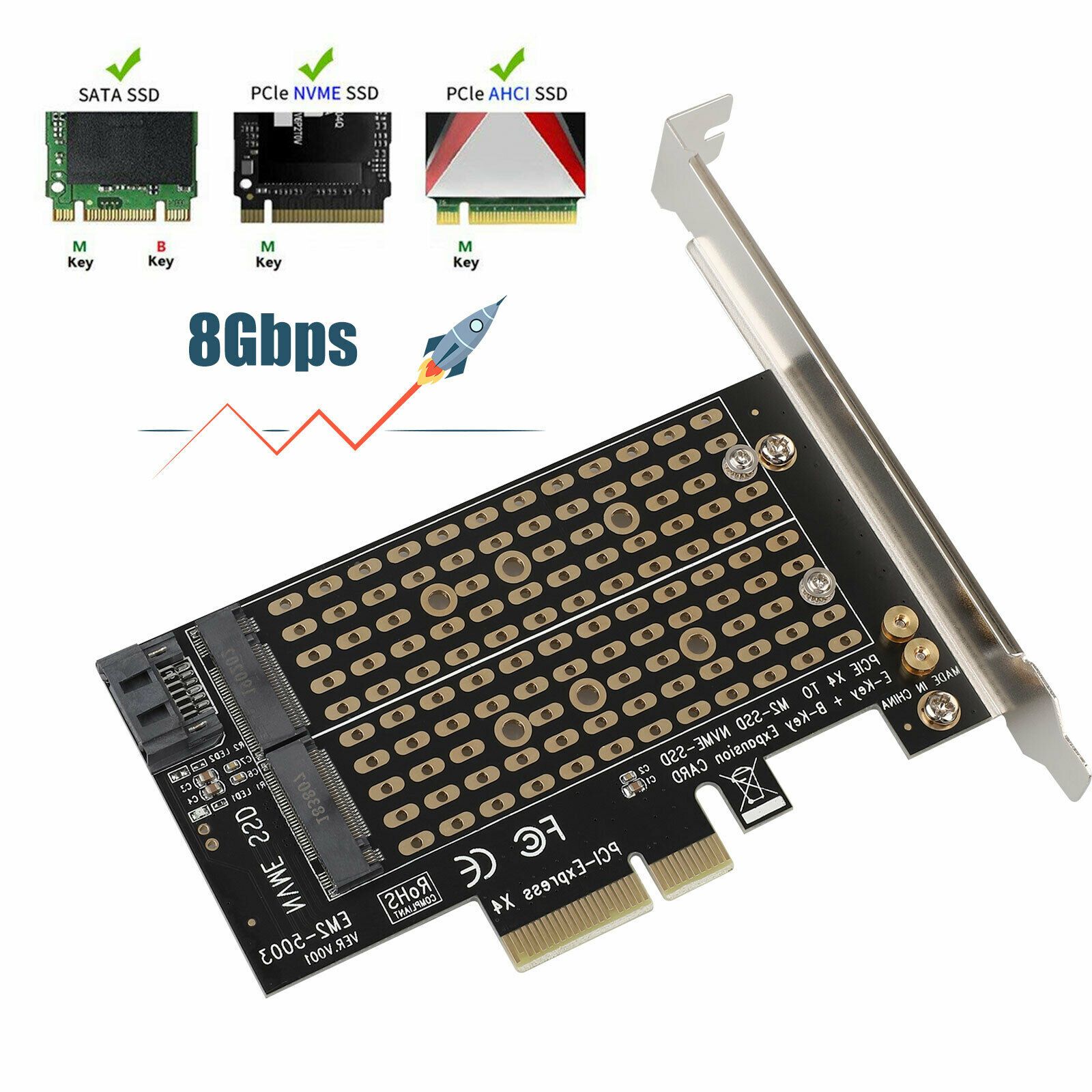 Tarjeta Adaptador PCIe a M.2 PCIe x4 x8 x16 NVMe SATA Dual SSD PCI Express TarjetaAd Computo
