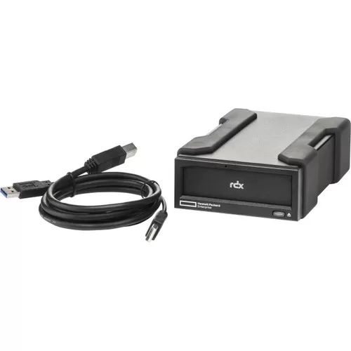 HP RDX External Docking System USB Removable Disk Backup System - Disk drive - RDX - SuperSpeed USB 3.0 - externo Sistema de copia de seguridad de disco extraíble RDX HPE es una solución de copia de seguridad basada en disco y recuperación con capas de seguridad crítica, la portabilidad sin igual