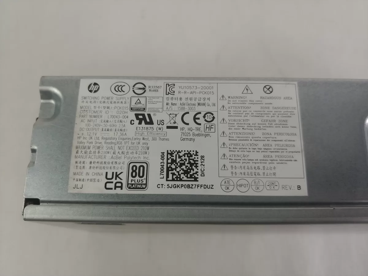 Fuente de Poder HP ProDesk 400 G7 210W PCH015 L70043-004 Retirado de Equipo en Uso Garantia 12 Meses