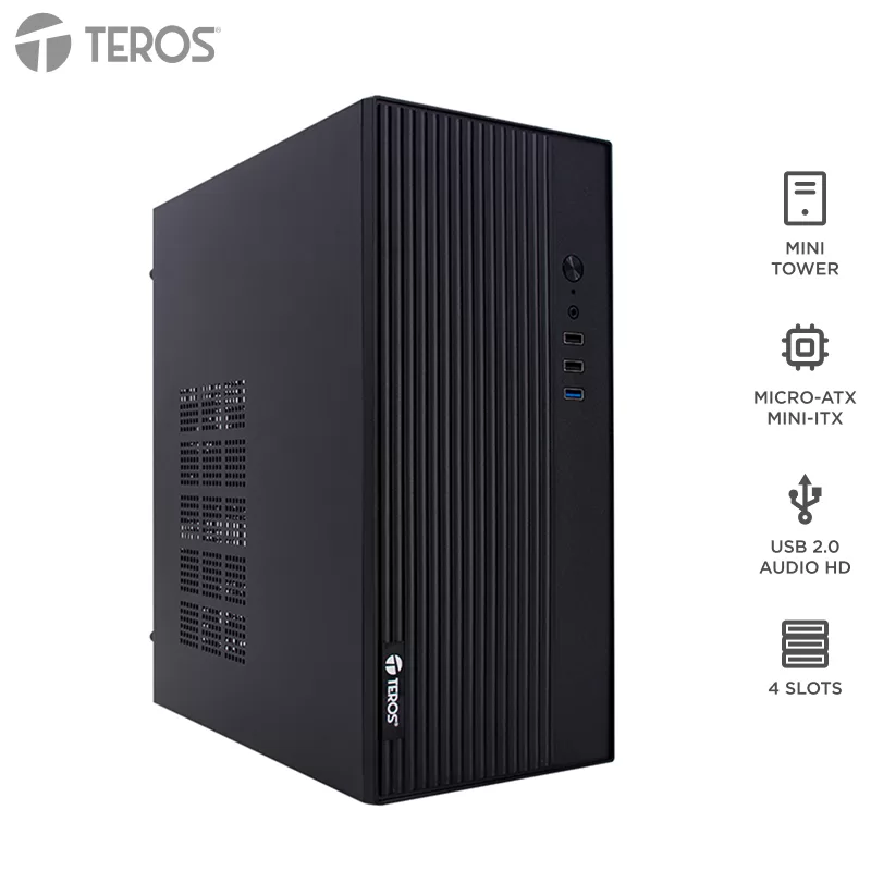 Case con fuente TEROS TE-1035S, Mini Tower, MICRO-ATX / MINI-ITX, USB-A, Audio, 250W