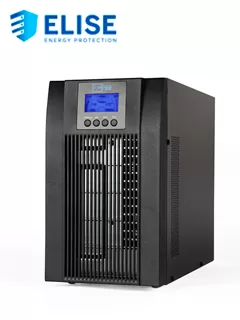 UPS Elise UDC-3K-T-G2, On-Line, 3kVA, 2.7KW, 100V ~ 300VAC, Display LCD. Interfaz USB, 4 tomas NEMA 5-15R, factor de potencia de salida 0.9, eficiencia de >90%, 6 baterías internas, alarma audible.