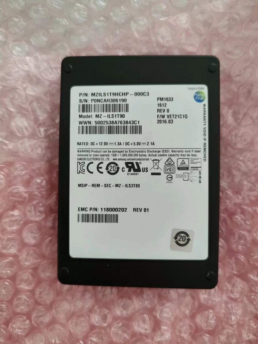 Disco Samsung PM1633 1.92TB SAS 12Gb/s 2.5" Enterprise SSD 118000202 MZ-ILS1T90 - Usado Garantia 12 Meses