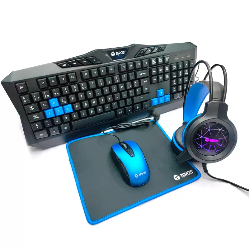 Combo Teros TE-4050B, Teclado Multimedia, Mouse, Headset, Mouse Pad.