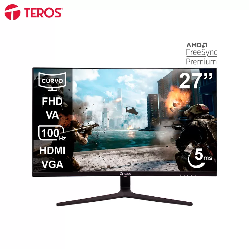 Monitor Curvo TEROS TE-2731S, 27" FHD VA, 100HZ, 5ms, HDMI, VGA