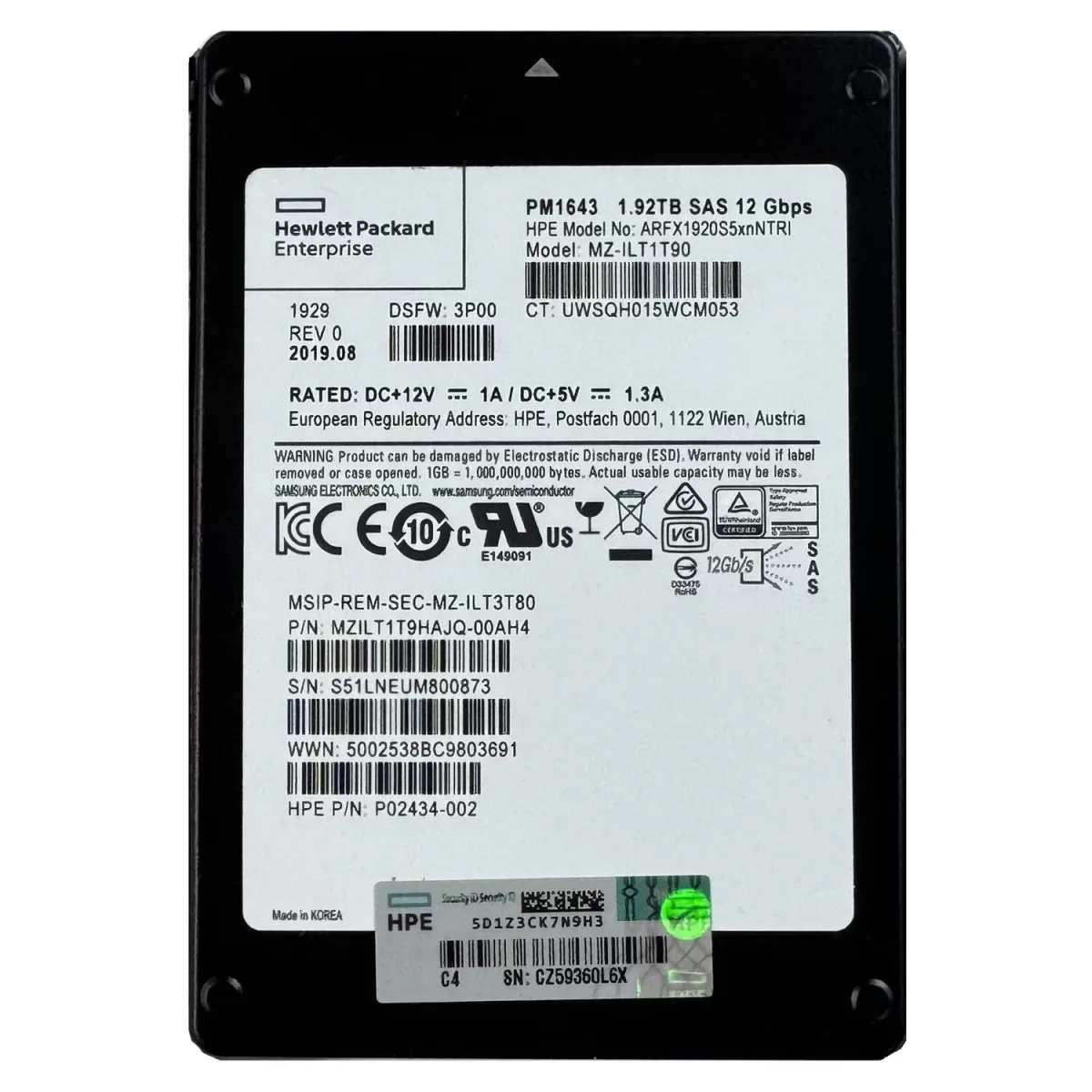 Samsung PM1643 1.92TB SSD HPE SAS 12Gb/s MZ-ILT1T90 MZILT1T9HAJQ-00AH4