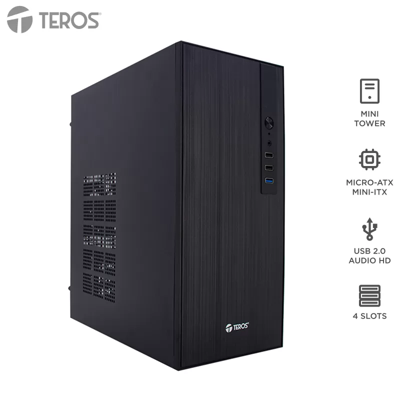 Case TEROS TE-1034S, Mini Tower ATX, 250 W, USB 3.0 / 2.0, audio HD, negro