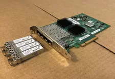 QLogic QLE2564 Quad Port PCI-E FC HBA 4 Port w/4x 8Gb Fiber Channel Transceivers - Used