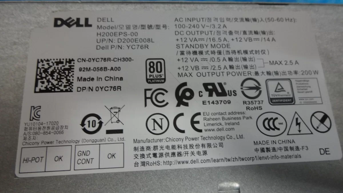 Fuente de alimentación 4Pin 6 +, para OptiPlex 7050 7060 7070 3050 3070 3060 W PSU 0CGFJT 04FHYW 0WRN7C 0YC76R Retirado de Equipo en Uso Garantia 12 Meses