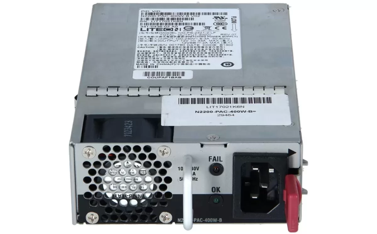 Fuente de Poder Cisco Nexus N2200-PAC-400W 400W AC Exhaust para Nexus 2000 Series Fabric Extender N2200-PAC-400W Producto de Segundo Uso