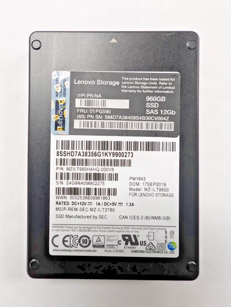 Samsung 960GB MZ-ILT960B 12GB SAS SSD 2.5" SAMSUNG PM1643 MZILT960HAHQ-000V6- PRODUCTO DE SEGUNDO USO