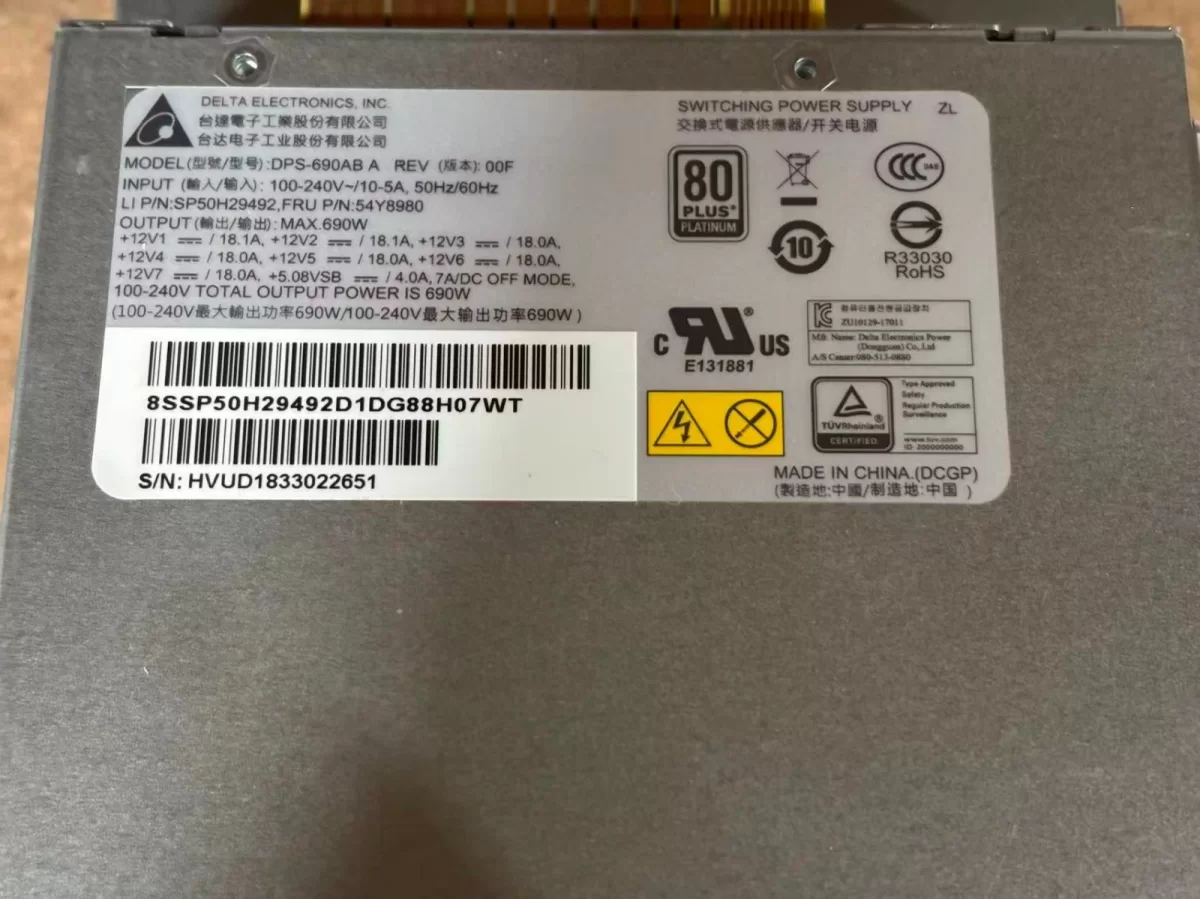 Fuente Lenovo Thinkstation DPS-690AB a P720 P520 690W 54Y8980 Retirado de Equipo en Uso Garantia 12 Meses