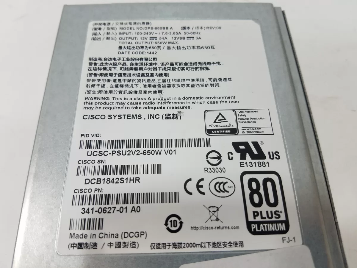 Fuente de Poder Cisco DPS-660BB 341-0627-01 Hot Swap 650W 2U C-Series Retirado de Equipo en Uso Garantia 12 Meses