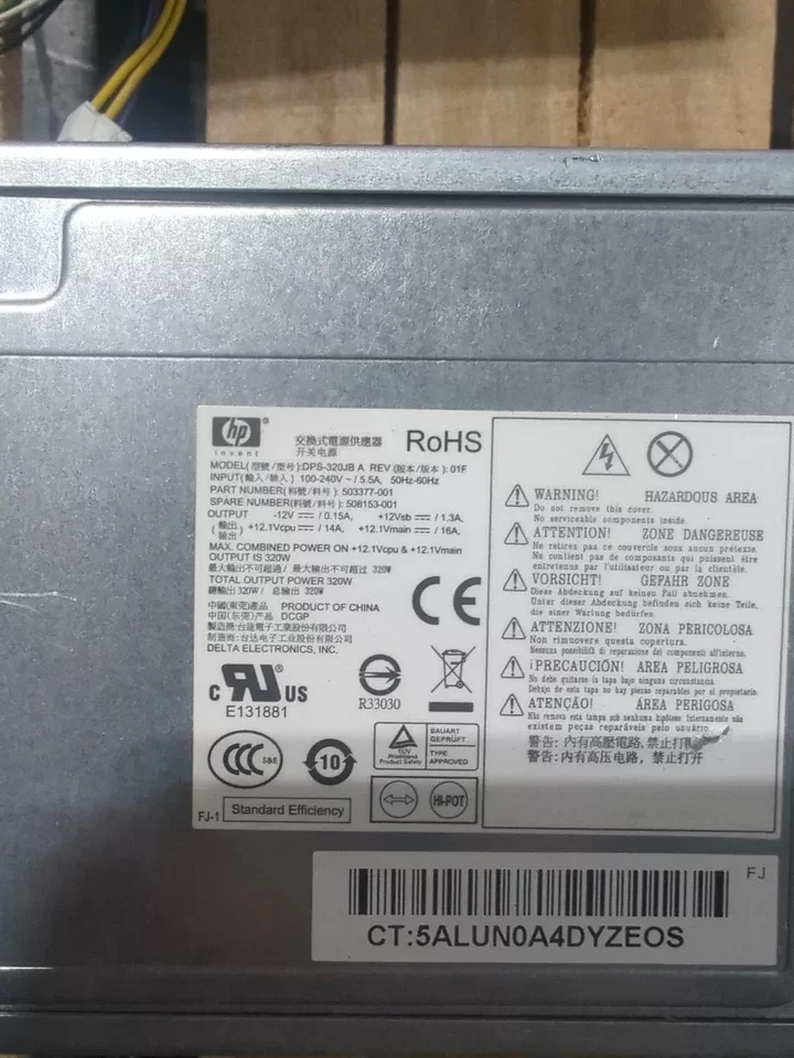 Fuente HP ATX 320W HP Elite 8000 8100 8200 6000 6200 508153-001 HP-D3201A0 503377-001 Retirado de Equipo