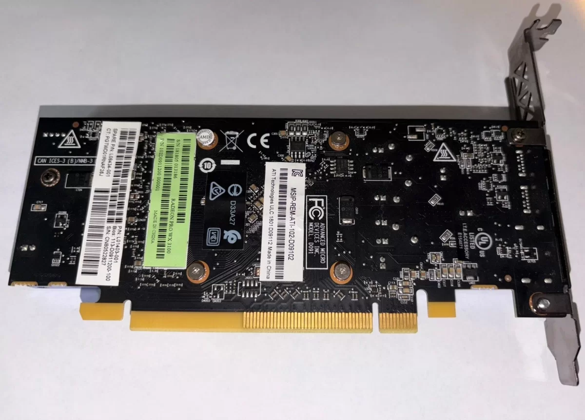 Tarjeta Gráfica HP AMD Radeon Pro WX 3100 4GB GDDR5 1x DisplayPort 2x Mini DisplayPort Low Profile L01403-002 L01403-001 Producto de Segundo Uso