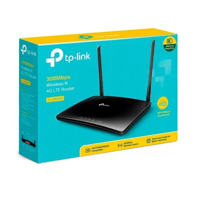 Router Ethernet Wireless TP-Link TL-MR6400 APAC, 300 Mbps, 2.4 GHz, 802.11 b/g/n. 2 Antenas Wi-Fi Internas, 2 Antenas 4G LTE Externas, 1 puerto RJ-45 LAN/WAN (10/100 Mbps), 3 puertos RJ-45 LAN (10/100