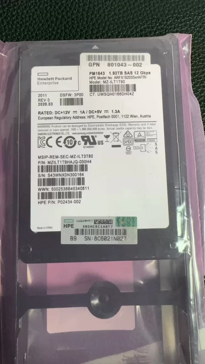 DISCO SSD SAMSUNG 1.92TB SAS 12GB/S DUAL PORT 2.5" SFF PM1643A READ INTENSIVE MZILT1T9HAJQ-000H4 HPE P19905-B21 PRODUCTO DE SEGUNDO USO