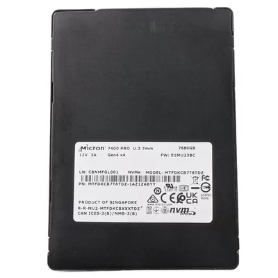 DISCO SSD MICRON 7.68TB NVME PCIE 4.0 X4 U.3 2.5" SFF 7400 PRO READ INTENSIVE MTFDKCB7T6TDZ-1AZ1ZABYY PRODUCTO DE SEGUNDO USO