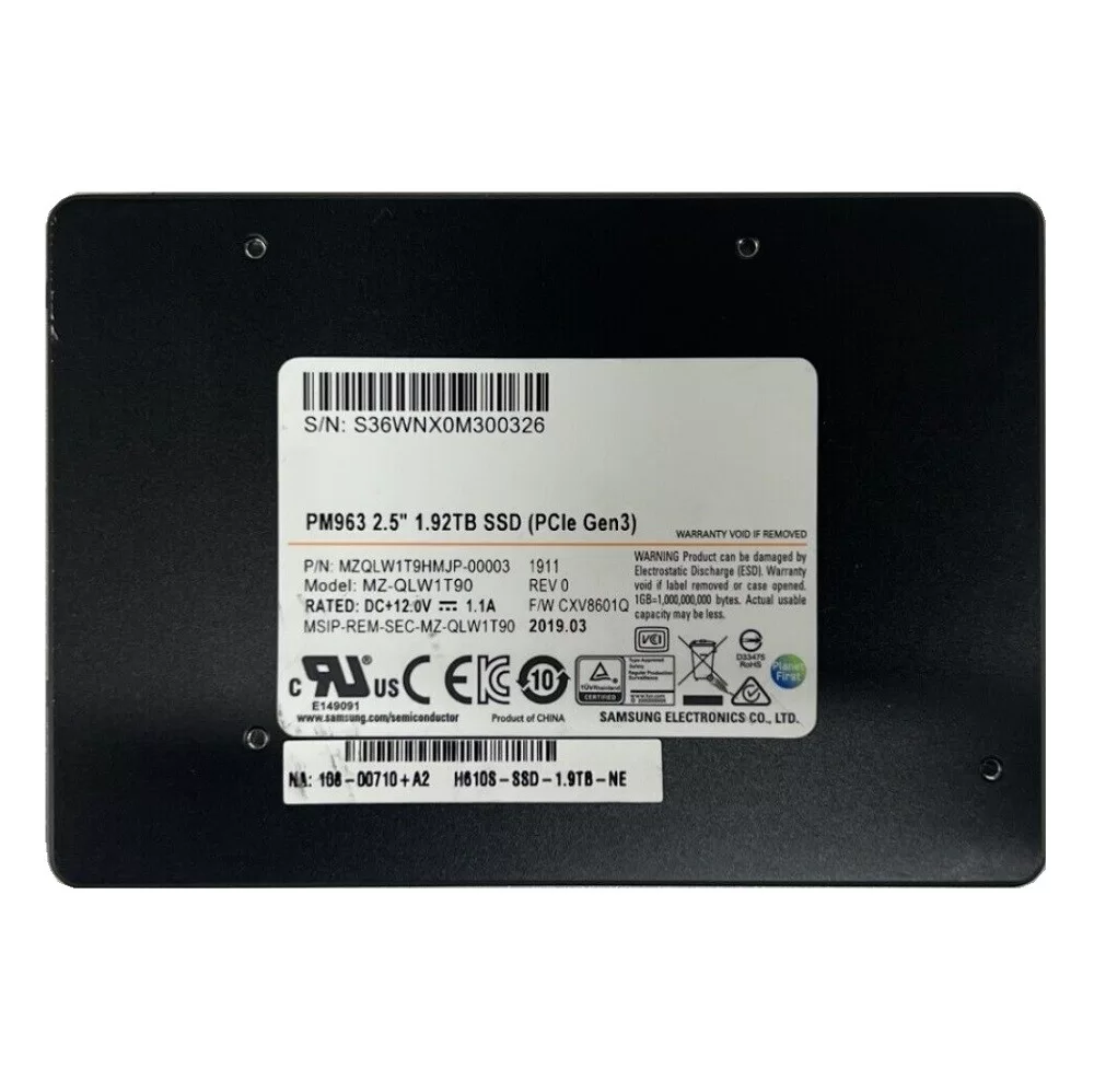 DISCO SSD SAMSUNG 1.92TB PM963 SERIES NVME PCIE 3.0 X4 U.2 2.5" SFF MZQLW1T9HMJP MZ-QLW1T90 PRODUCTO DE SEGUNDO USO