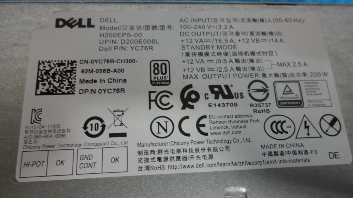 Fuente de alimentacion 4Pin 6 +, para OptiPlex 7050 7060 7070 3050 3070 3060 W PSU 0CGFJT 04FHYW 0WRN7C 0YC76R Retirado de Equipo en Uso Garantia 12 Meses