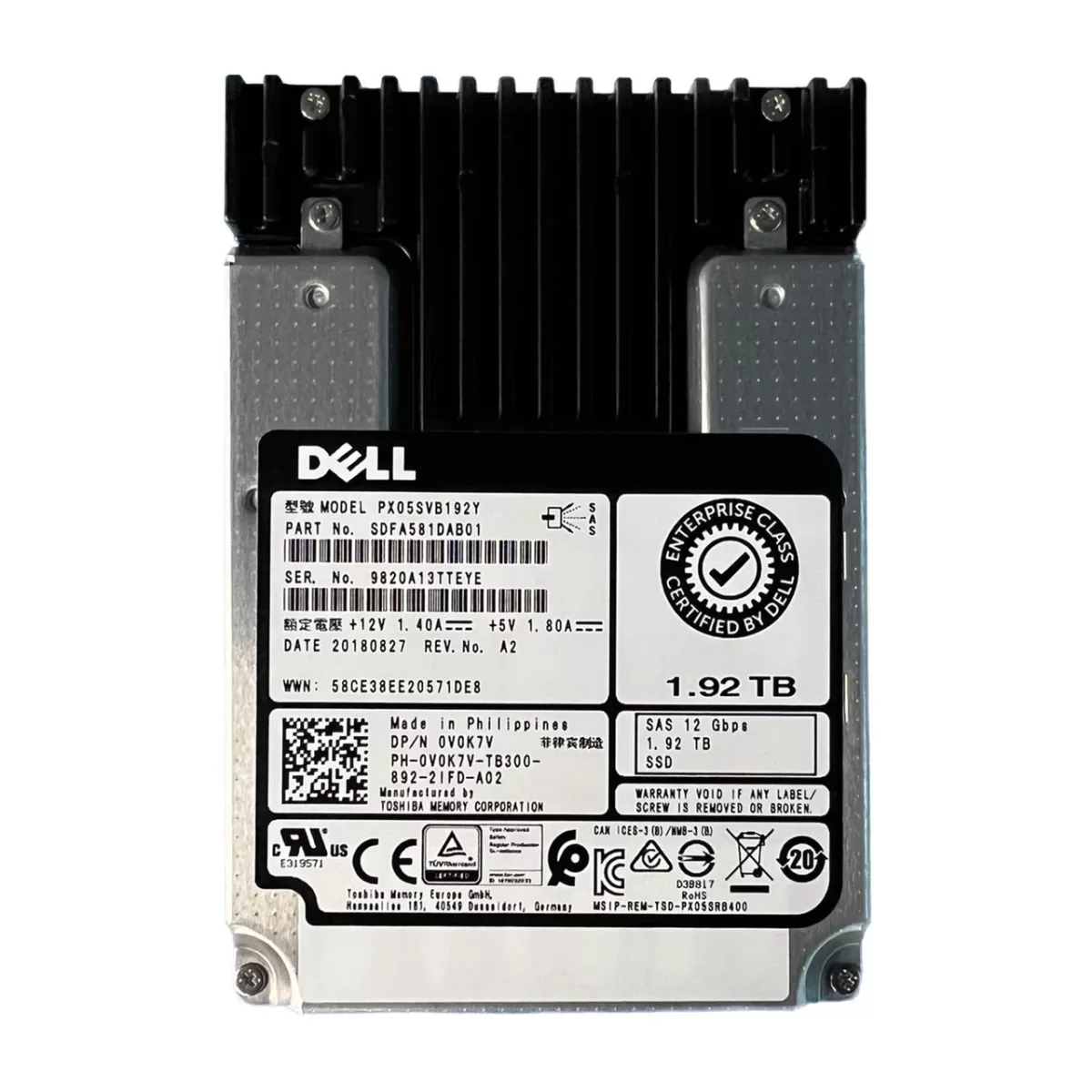 Disco SSD Dell 1.92 Tb SAS 12 Gb/S 2.5" SFF MLC Mixed Use Hot Plug – SDFA581DAB01 Producto de Segundo Uso