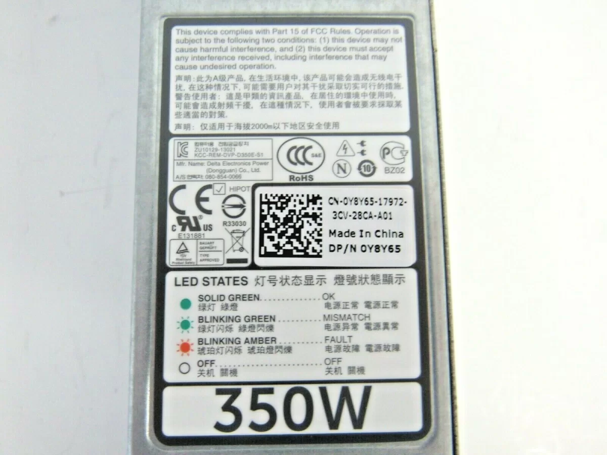 Fuente Poder Dell Y8Y65 9WR03 P7GV4 PowerEdge R320 R420 350W Usado Garantia 12 Meses