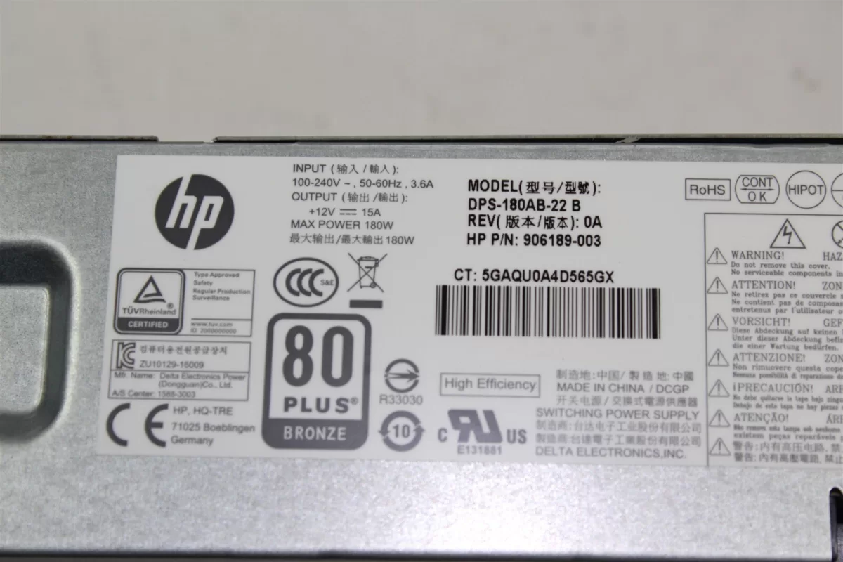 Fuente HP ProDesk 400 G4 SFF 180 80 PLUS BRONZE 906189-001 906189-003 906189-004 - Retirado de Equipo en Uso excelente estado Garantia 12 Meses PRODUCTO DE SEGUNDO USO